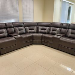 Brown Leather Sectional Sofa With Reclining Seats
