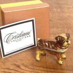 Pug Dog Trinket Box, Pewter with Austrian Crystals - Collectable