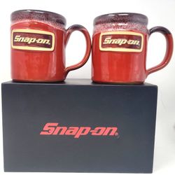 Snap-on Deneen Pottery Coffee Mug Set of 2 Red Drip Glaze Handmade USA 2023 Box