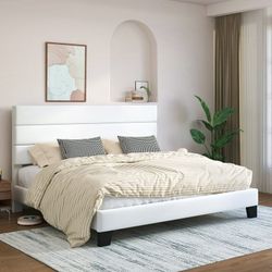New WEEWAY King Bed Frame Platform Bed with Velvet Upholstered Headboard and Wooden Slats Support, Heavy Duty Mattress Foundation, No Box Spring Neede