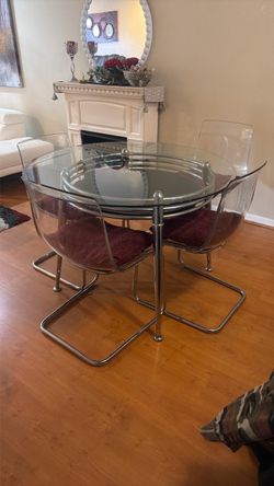 Round Glass Dining Table with 4 Chairs