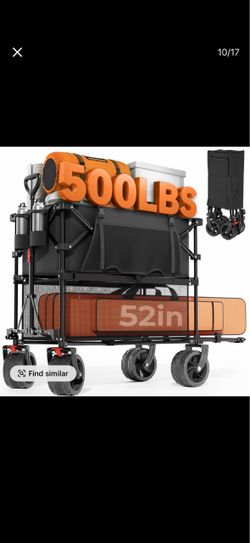 Heavy Duty Double Decker Wagon 500LBS, 400L Foldable Utility Cart with Extendable Tailgate, All-Terrain Wheels & Brakes