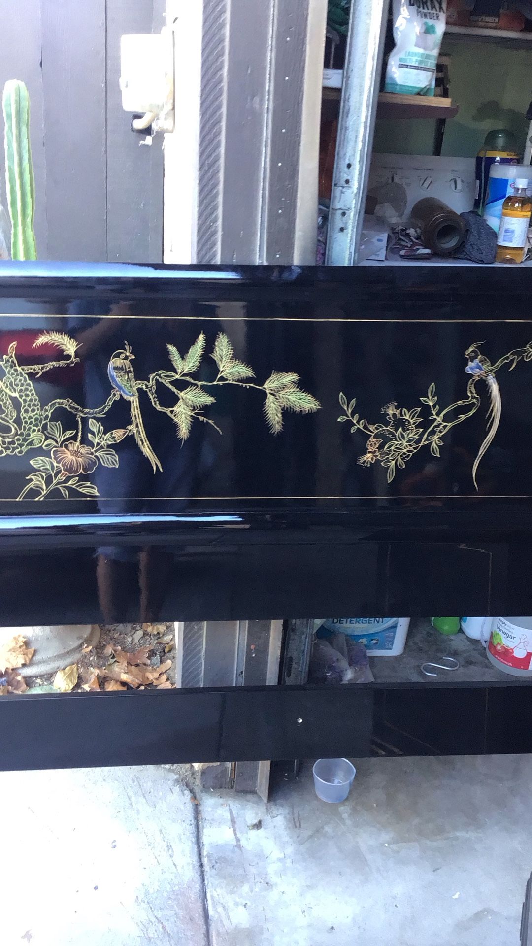 Black Lacquer Chinoiserie Headband And Bedside Stand Full/queen