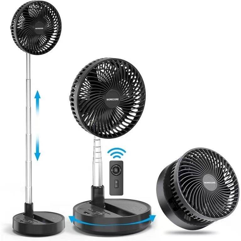 Foldable Oscillating Standing Fan, 10000mAh Battery Operated Outdoor Fan, 8" USB Input & Output, Quiet Pedestal Fan for Camping Travel Room-Black