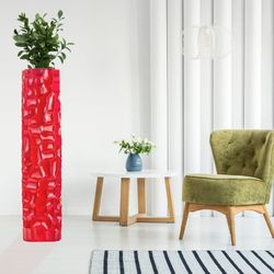 Finesse Textured Honeycomb Vase In Red, 52" 