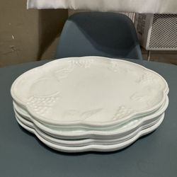 4 Indiana Colony Milk Glass White Harvest Luncheon Snack Plate set VINTAGE