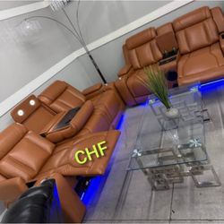 Orange Yellow Breathable Semi PU Leather Living Room Multifunctional Recliner Sofa loveseat set