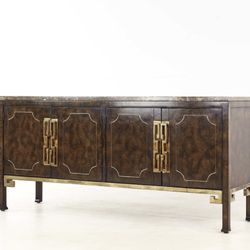 Mastercraft Mid Century Burlwood and Brass Inlay Buffet Credenza