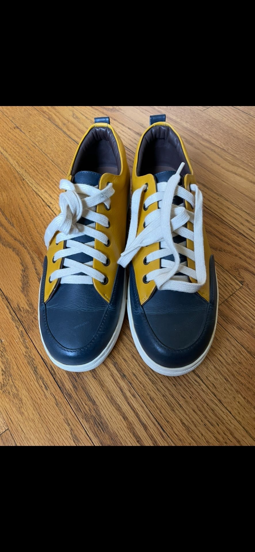 Mens Leather Yellow blue Sneaker Shoes Size9
