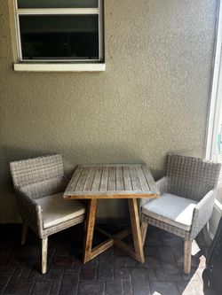 Patio Bistro Set - Solid Wood Table & 2 Chairs