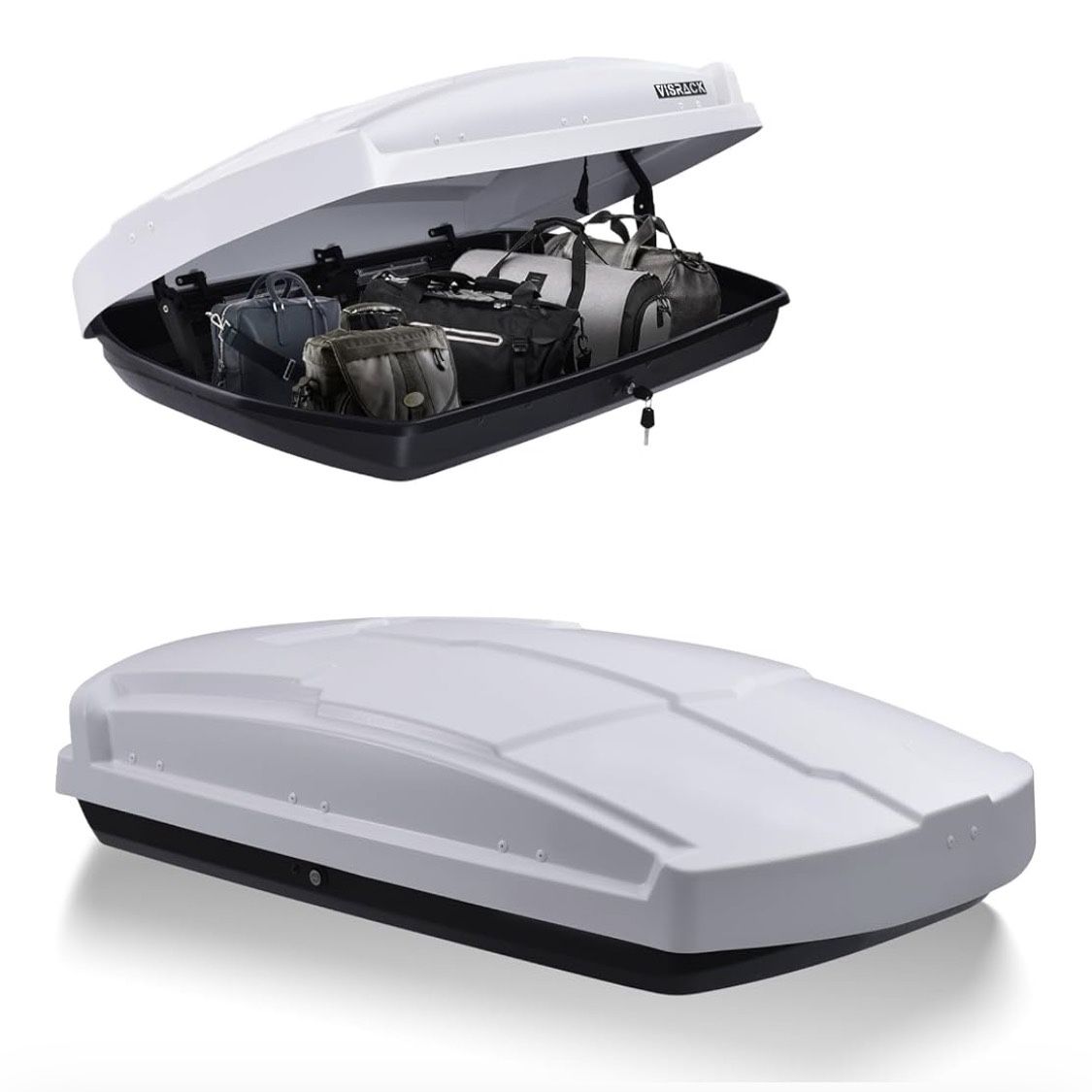 White Rooftop Cargo Carrier Hard Shell, Both Side Openning Cargo Box with Security Lock, 15.5 Cubic Feet Capacity [NEW]