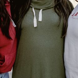 M SIZED Olive Green Waffle Knit Hoodie Dress 