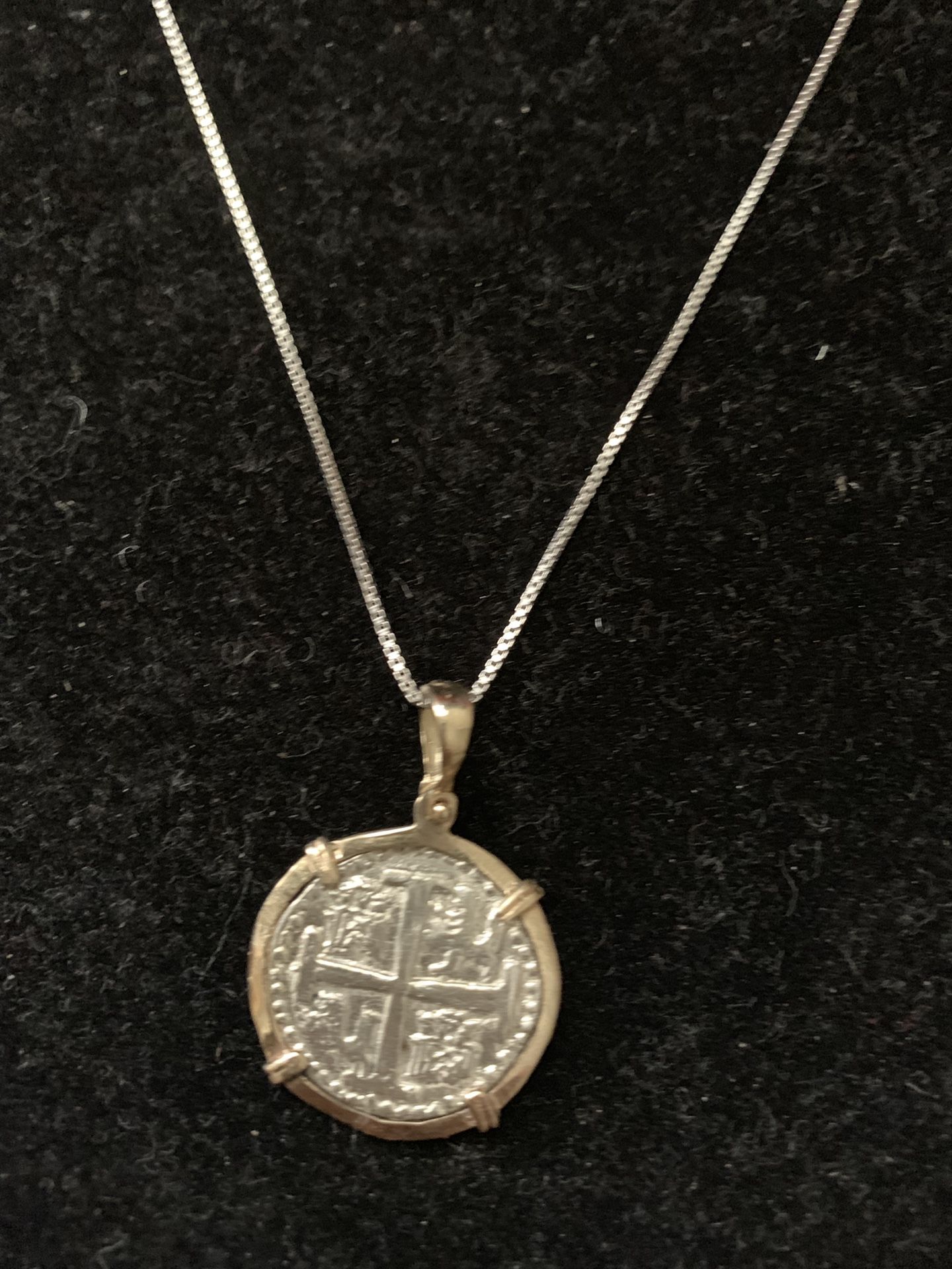 Atocha silver coin pendant in gold bezel and silver chain,All Products : American Fashion Style Bags On Sale
