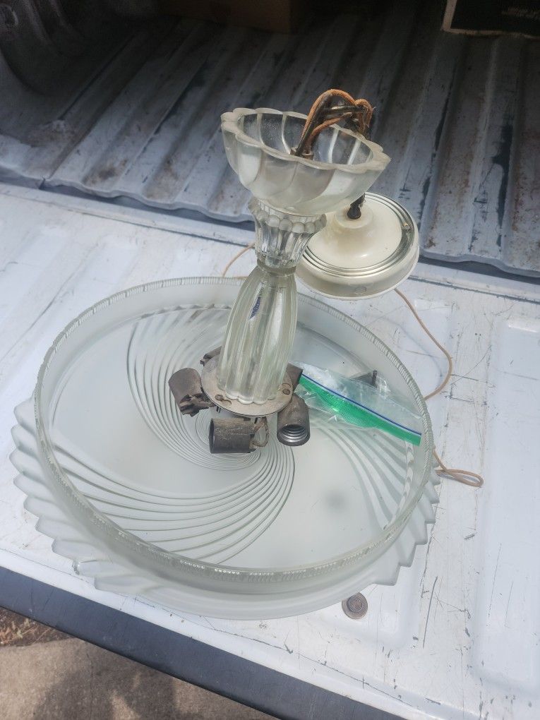 Antique Art Deco Frosted Glass Chandelier 