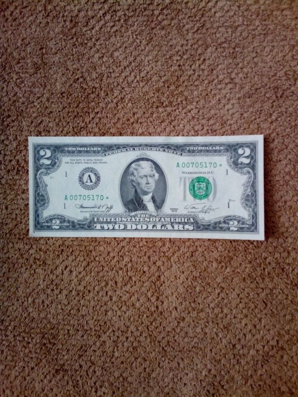 1976 $2 Two Dollar Very Low Number Star Banknote