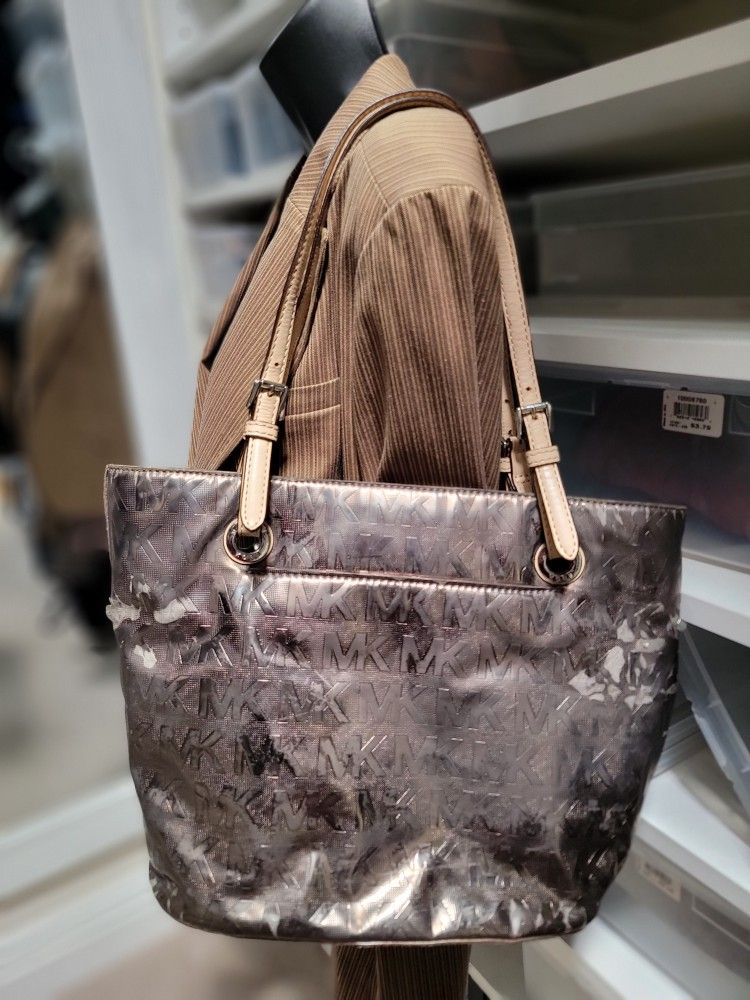 Michael Kors Silver Logo Metallic Handbag/Shoulderbag Tote
