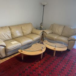 Loveseat And Round Coffee Glass Table