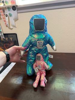 Vintage 1997 Intel Inside Plush Astronaut Set Or 2 Blue & Pink Stuffed Toys