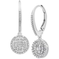 Diamond Circle Leverback Drop Earrings 1 4 CTW Sterling Silver New