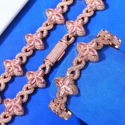 Clover 4 Leaf Charm Pink Rose Gold Chain Necklace Bracelet