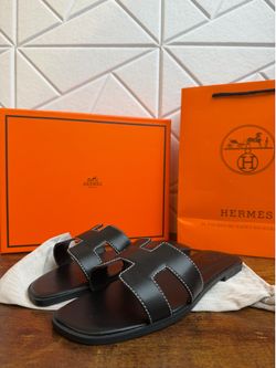 Black Leather Slide Sandals