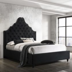 Velvet Tufted Platform Bed