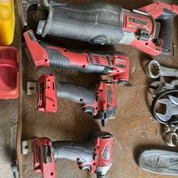 Milwaukee Tools. Super Sawzall, Multi Tool, Impact Drill, And 1/2” Impact Wrench.