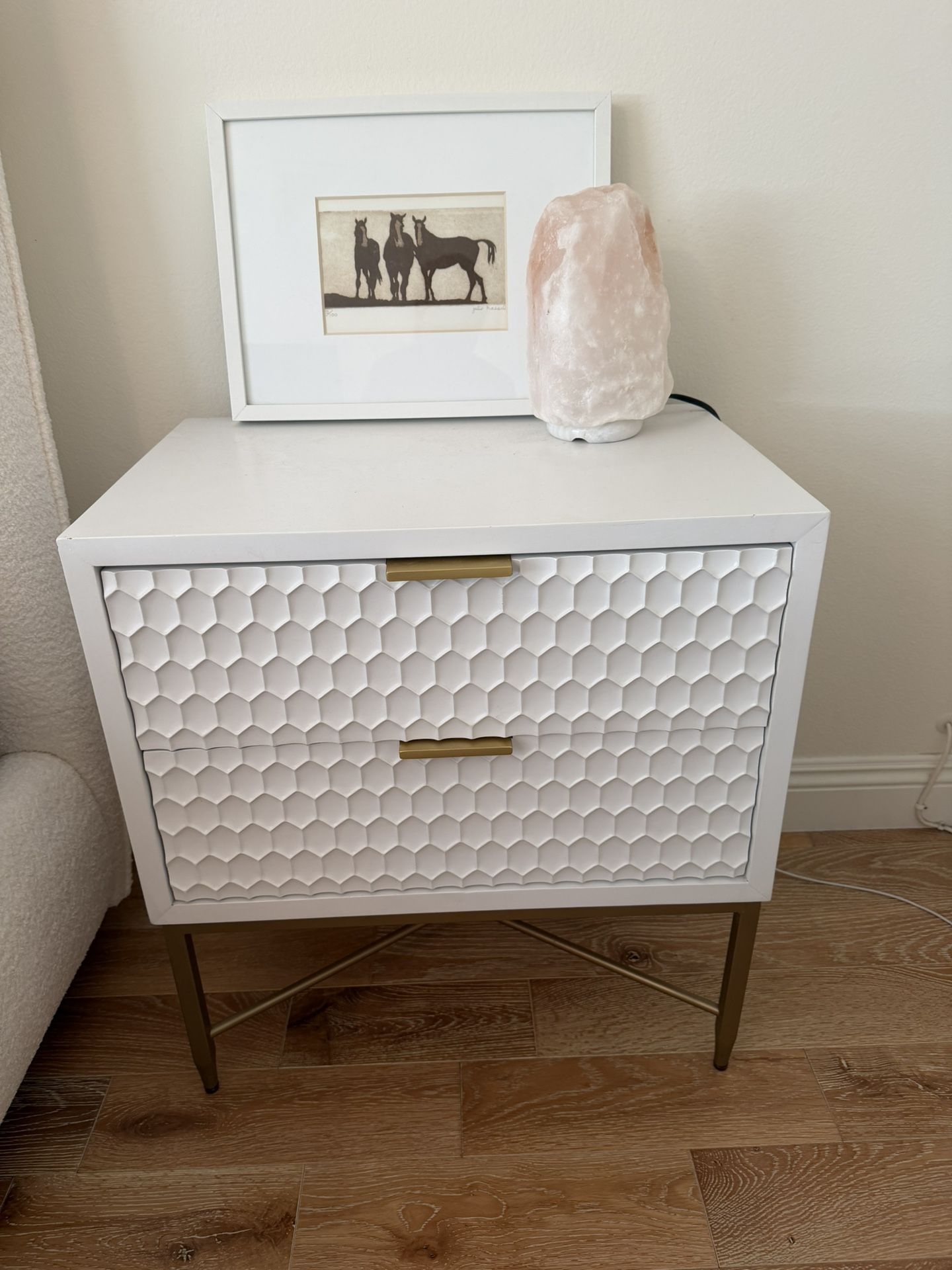 2 West Elm White Modern Bedside Tables