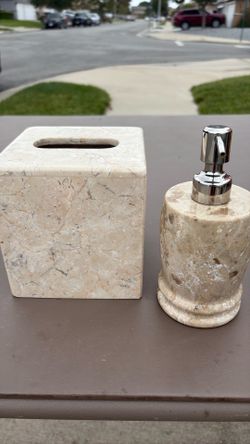 Stone soap/lotion dispenser and tissue holder