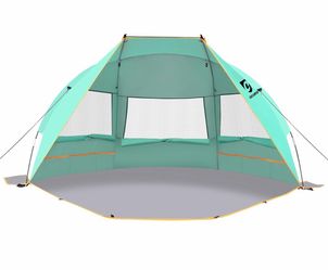 Beach Tent 3 Person Sun Shelter UPF 50+ with Extended Waterproof Pe Floor & 3 Mesh Roll Up Windows Fits, Portable Beach Shade Easy Setup for Outdoor C