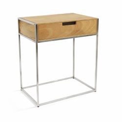 Modern Wood & Metal Side Table with Drawer – Great Condition