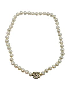14K Yellow Gold Natural Pearl Diamond Necklace 14.5" | 8mm | 34.6 Grams