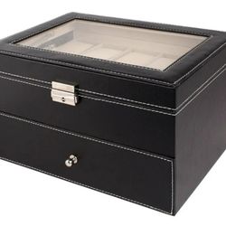 Jewelry Watch Box
12 Slot Leather Lockable Watch Storage Boxes, Men & Women Jewelry Display Drawer Case, 2-tier Organizer Watch Showcase with Glass 