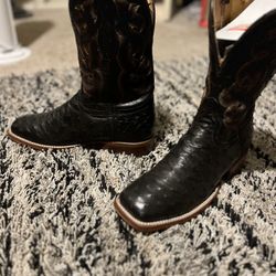 Tony Lamas 9D Cowboy Boots Black Ostrich