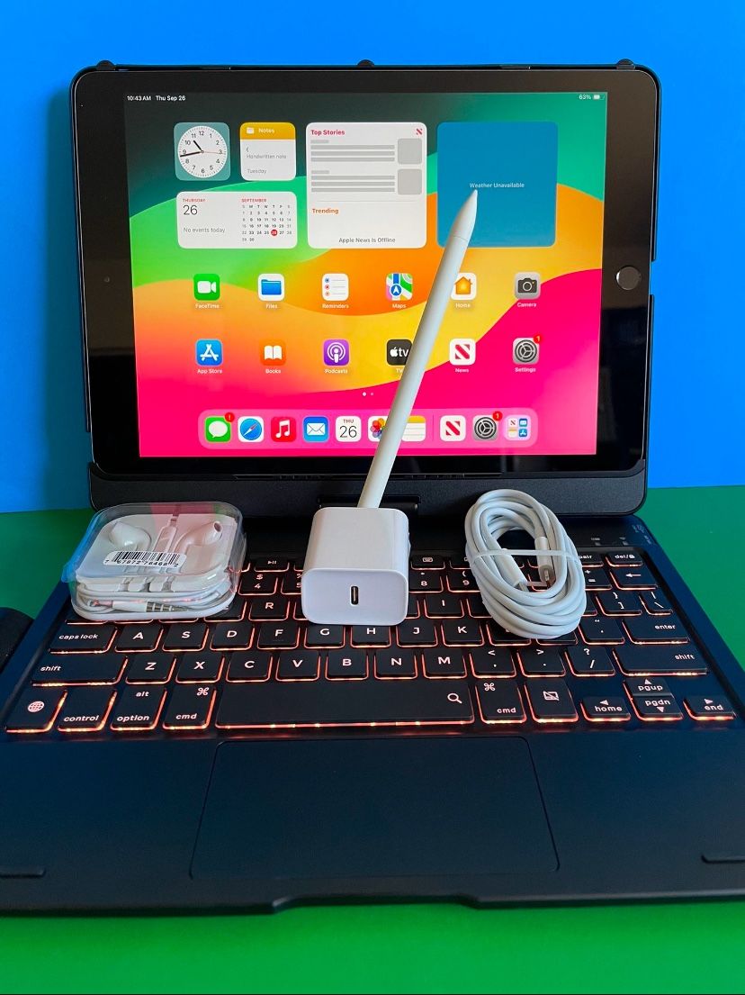 Apple IPad 9th Generation (10.2” Retina /Touch ID /IOS 18/ 2021 Model) 64GB with Pen, Keyboard & Accessories (256gb $349)