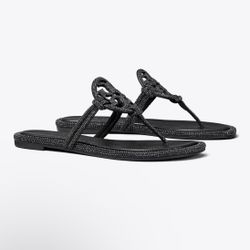 brand new tory burch black rhinestone sandals size 6.5