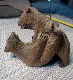 VTG Butternut Wood Wrestling Bears Sculpture - Hand Carved PA Folk Art Signed PR