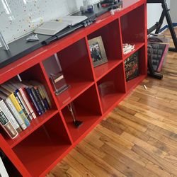 Red Lacquered / Enamel Bookshelf/ Tv console  