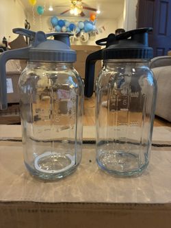64oz Glass Mason Jar Pitcher 🏺 – Leakproof Wide Mouth, Pour Spout Lid, Water & Juice Container 💦🍊