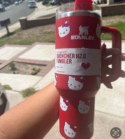 Stanley 40oz Red Hello Kitty  Travel Tumbler Thermos Flowstate Straw Cup 