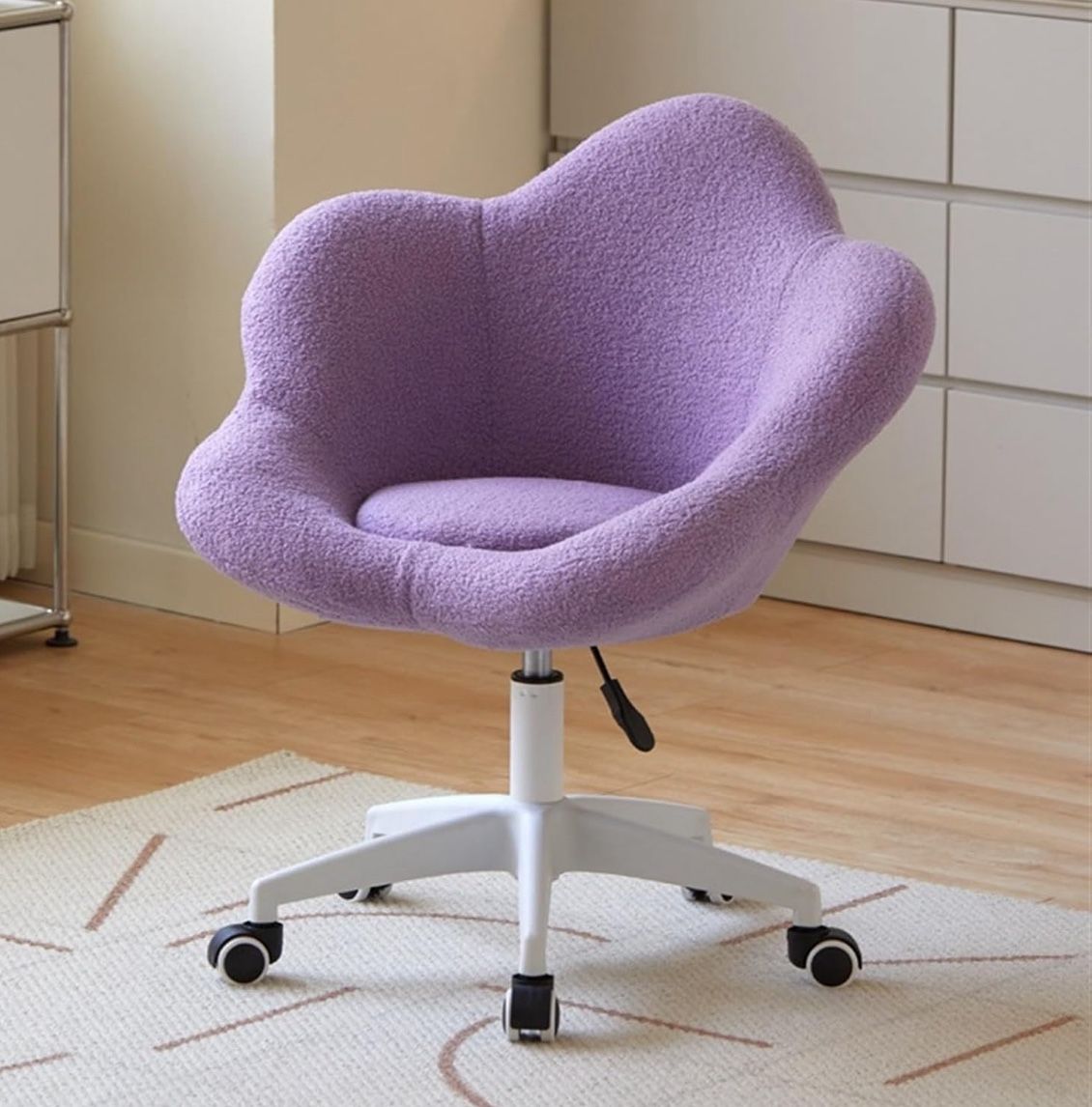 Modern Rotatable Makeup Chair Petal Backrest Vanity Chair Dressing Stool with Back Office Chair Leisure Chair for Bedroom Vanity Living Room(Purple)