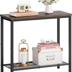 2 Tier End Table, Sofa Side Table, Narrow Side Table with Storage, Slim Nightstand for Small Spaces, Metal Frame, for Living Room, Bedroom, Sofa Couch