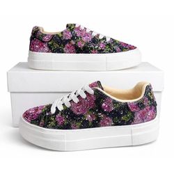 Betsey Johnson SB-Sidny Black/Pink Floral Rhinestone