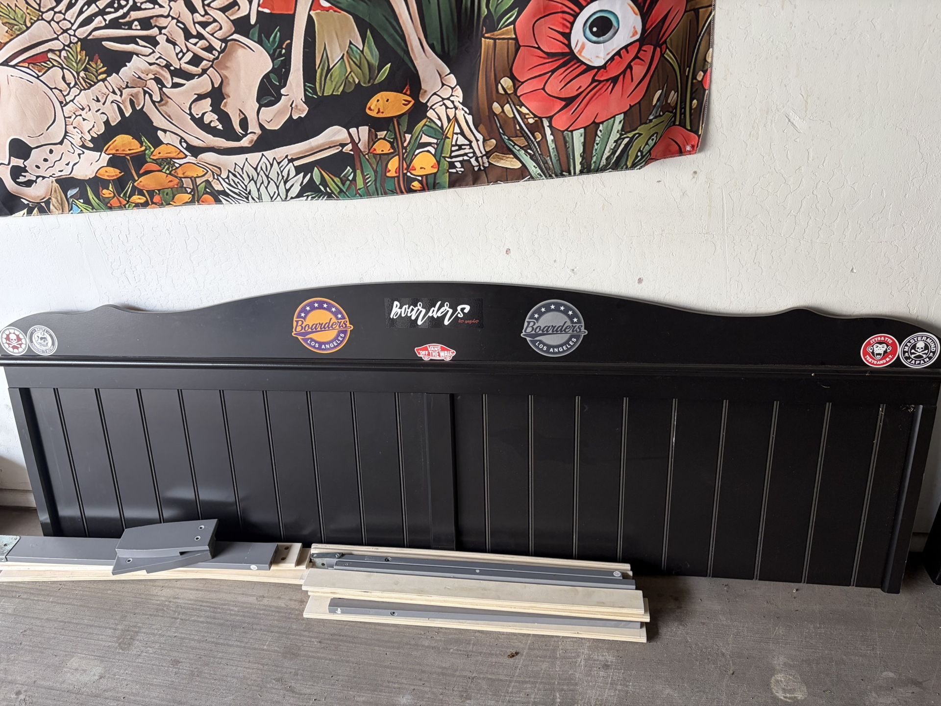 Black TWIN bed frame (has cool stickers on it)