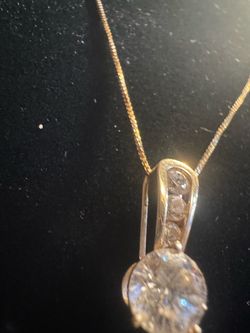 Vintage Diamonique 14K Yellow Gold CZ Solitaire Pendant Box Chain Necklace w/ Box