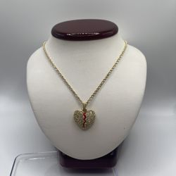 10k Gold Rope Necklace With Real Diamond Heartbreak Pendant