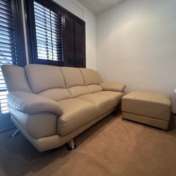 Beige Leather Couch And ottoman