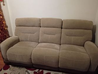 3-Seat Fabric Recliner Sofa Beige and Love Seat