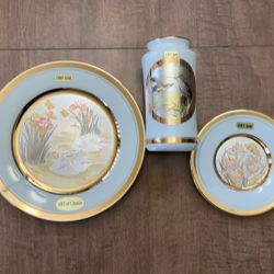 Chokin Plates And Vase