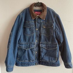 Vintage Wrangler Men’s Blue Denim & Sherpa Jacket w/Corduroy Collar